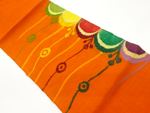 手織り真綿紬抽象模様織出し名古屋帯